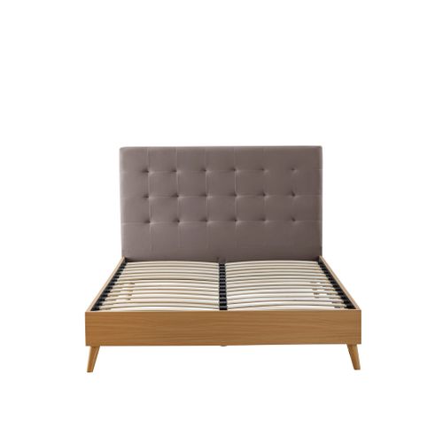 Lit 140x190 Avec Sommier Et Tête De Lit Capitonnée En Velours Taupe