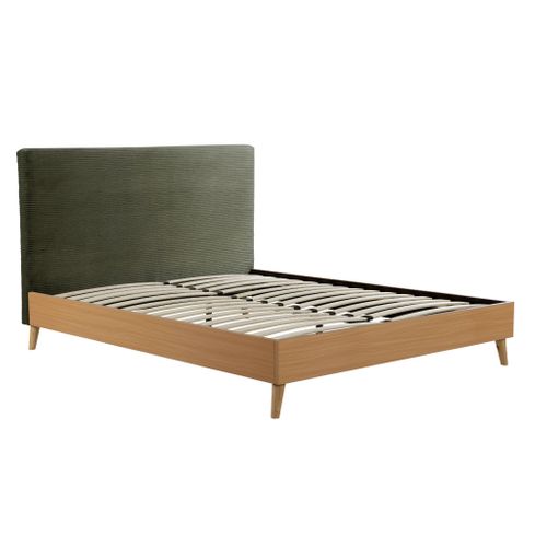 Lit 140x200 Avec Tête De Lit En Velours Côtelé Kaki