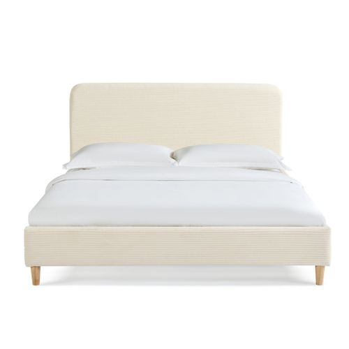 Lit 160x200 En Velours Côtelé Avec Pieds En Bois écru