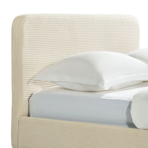 Lit 160x200 En Velours Côtelé Avec Pieds En Bois écru