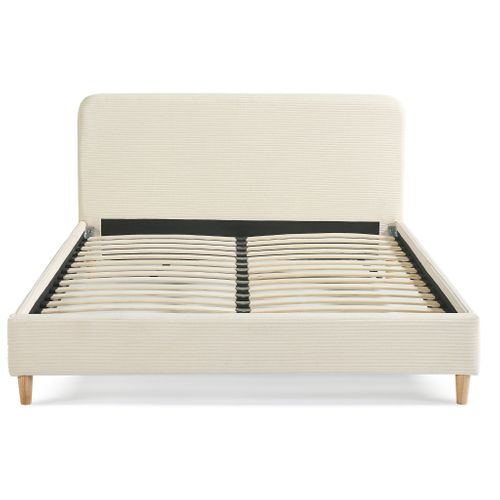 Lit 160x200 En Velours Côtelé Avec Pieds En Bois écru