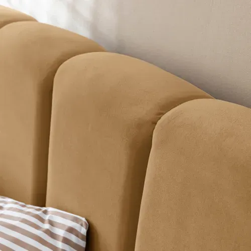 Lit Coffre 140x190 En Velours Matelassé Camel