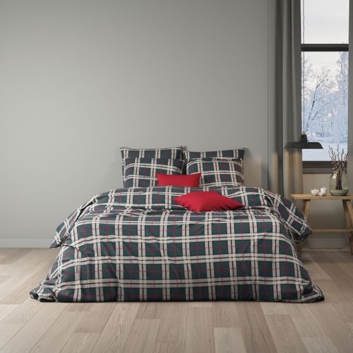 Parure De Lit Flanelle À Carreaux Vert Noël 140x200 Cm