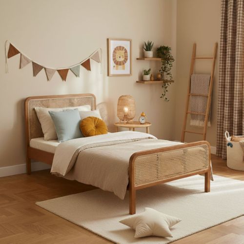 Lit 90x200 Marron Noisette En Pin Massif Avec Cannage