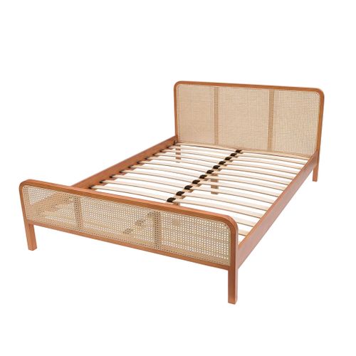 Lit 140x200 Cannage Marron Avec Tête De Lit