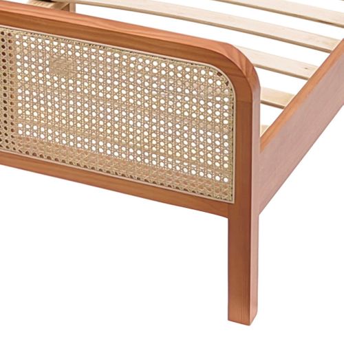 Lit Enfant 90x200 Cannage Marron Avec Tête De Lit