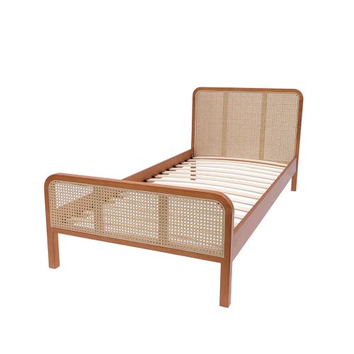 Lit Enfant 90x200 Cannage Marron Avec Tête De Lit