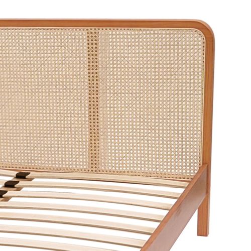 Lit Enfant 90x200 Cannage Marron Avec Tête De Lit