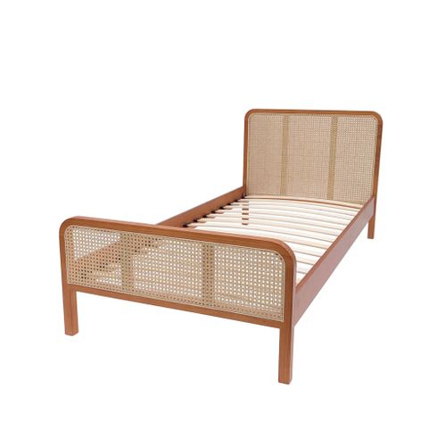 Lit En Pin Massif Marron Noisette Avec Tête Et Pieds De Lit En Cannage Anna 90x190 Cm