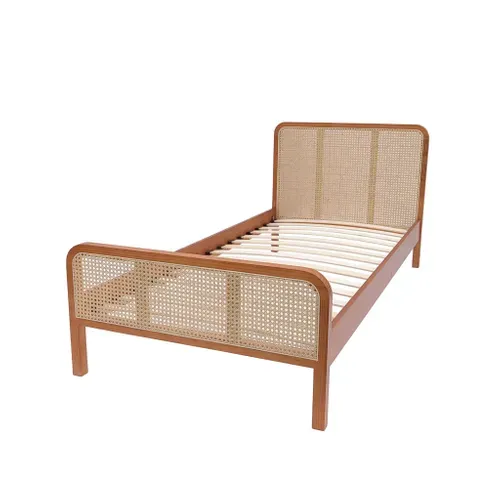 Lit En Pin Massif Marron Noisette Avec Tête Et Pieds De Lit En Cannage Anna 90x190 Cm