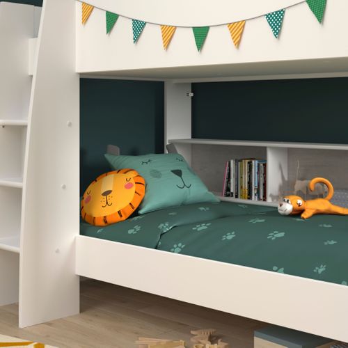 Lit Superposé 90x200 Avec Rangements Blanc Et Gris
