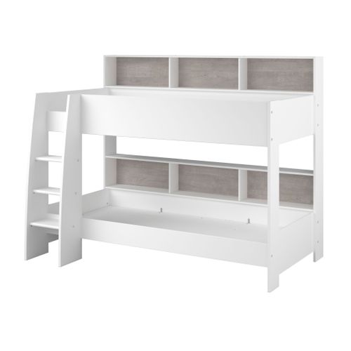 Lit Superposé 90x200 Avec Rangements Blanc Et Gris