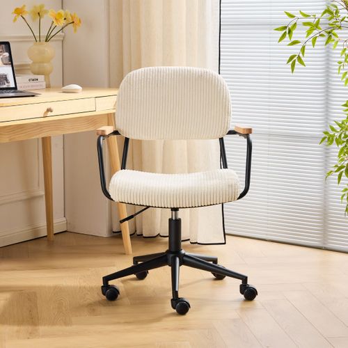 Fauteuil De Bureau Pivotant Et Réglable En Hauteur En Velours Côtelé Beige - Gianni