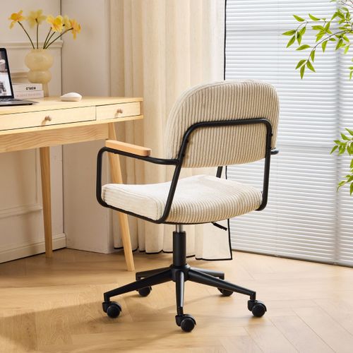 Fauteuil De Bureau Pivotant Et Réglable En Hauteur En Velours Côtelé Beige - Gianni