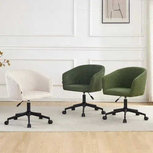 Fauteuil De Bureau Pivotant Et Réglable En Hauteur En Velours Côtelé Beige - Marlo