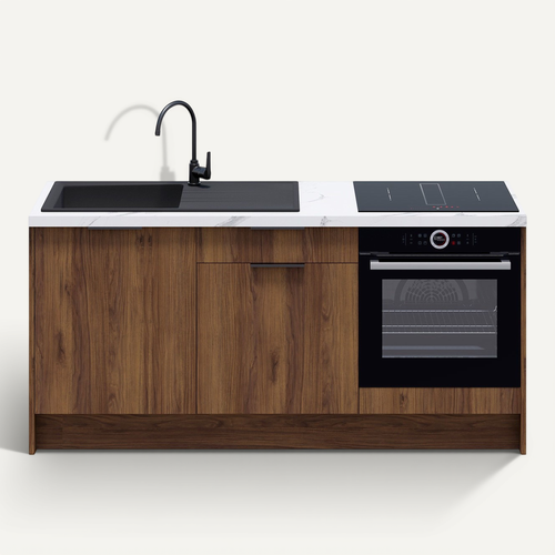 Meubles Bas De Cuisine - L. 185 Cm - Noyer Brun - Sierra