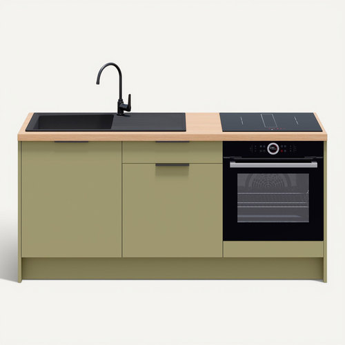 Meubles Bas De Cuisine - L. 185 Cm - Vert Olive - Luzia