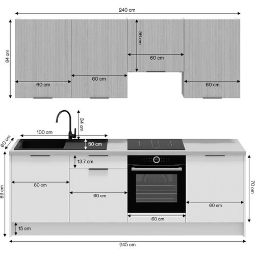 Ensemble De 8 Meubles De Cuisine - L. 245 Cm - Abricot - Luzia
