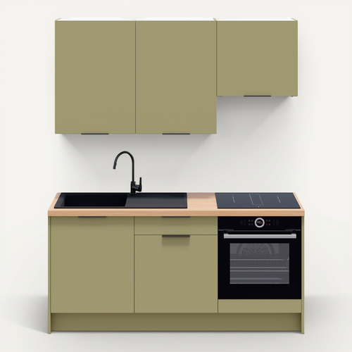 Ensemble De 6 Meubles De Cuisine - L. 185 Cm - Vert Olive - Luzia