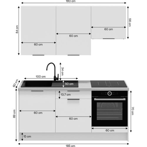 Ensemble De 6 Meubles De Cuisine - L. 185 Cm - Abricot - Luzia