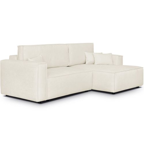 Canapé D'angle à Droite Convertible 3 Places En Tissu Chenille Beige - Asti