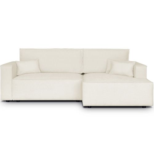 Canapé D'angle à Droite Convertible 3 Places En Tissu Chenille Beige - Asti