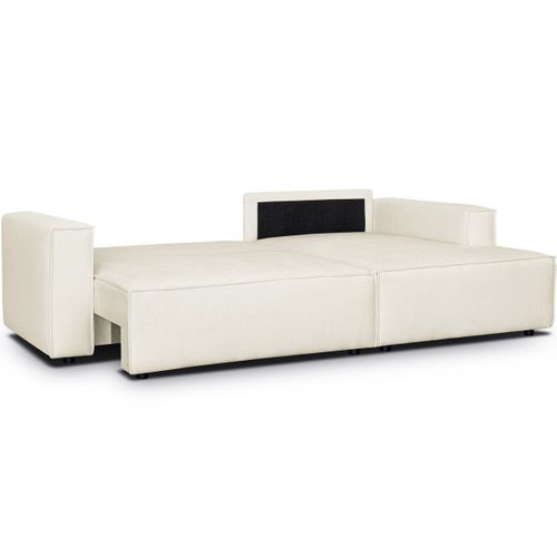 Canapé D'angle à Droite Convertible 3 Places En Tissu Chenille Beige - Asti