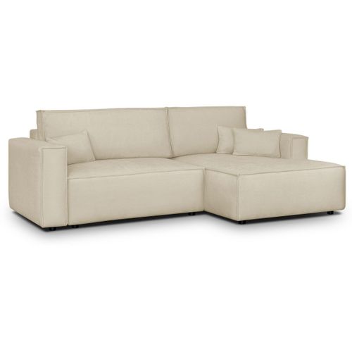 Canapé D'angle à Droite Convertible 3 Places En Tissu Chenille Beige Foncé - Asti