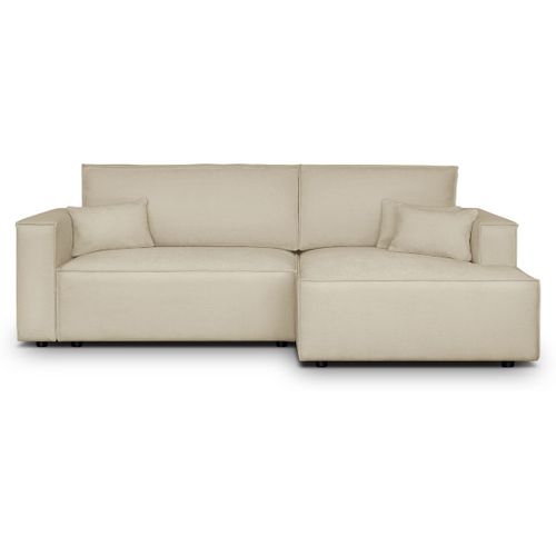 Canapé D'angle à Droite Convertible 3 Places En Tissu Chenille Beige Foncé - Asti