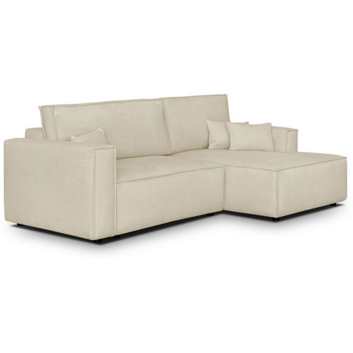 Canapé D'angle à Droite Convertible 3 Places En Tissu Chenille Beige Foncé - Asti