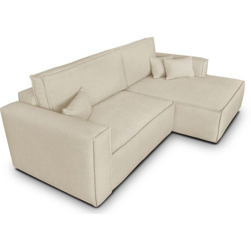 Canapé D'angle à Droite Convertible 3 Places En Tissu Chenille Beige Foncé - Asti