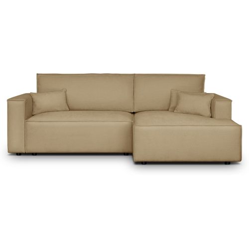 Canapé D'angle à Droite Convertible 3 Places En Tissu Chenille Miel - Asti