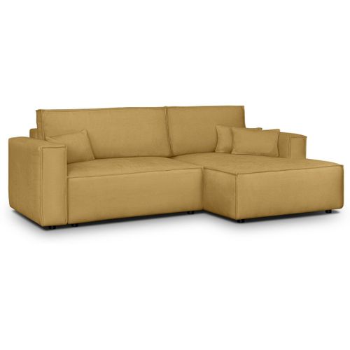 Canapé D'angle à Droite Convertible 3 Places En Tissu Chenille Jaune Moutarde - Asti