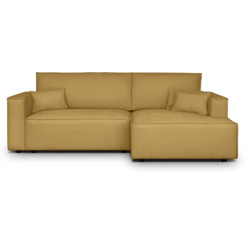 Canapé D'angle à Droite Convertible 3 Places En Tissu Chenille Jaune Moutarde - Asti