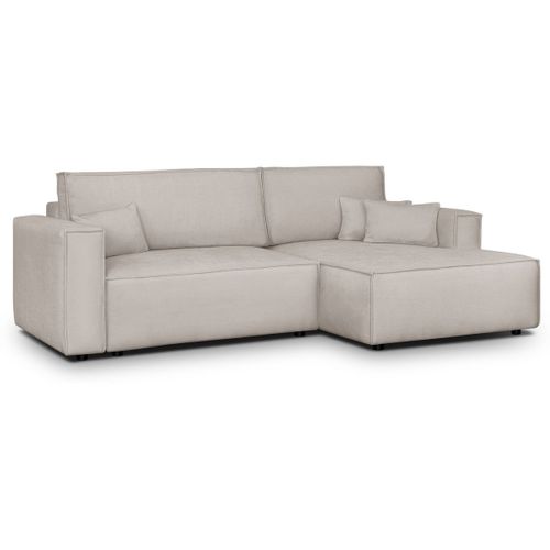 Canapé D'angle à Droite Convertible 3 Places En Tissu Chenille Taupe - Asti