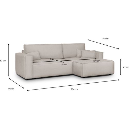 Canapé D'angle à Droite Convertible 3 Places En Tissu Chenille Taupe - Asti