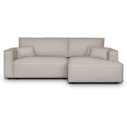 Canapé D'angle à Droite Convertible 3 Places En Tissu Chenille Taupe - Asti