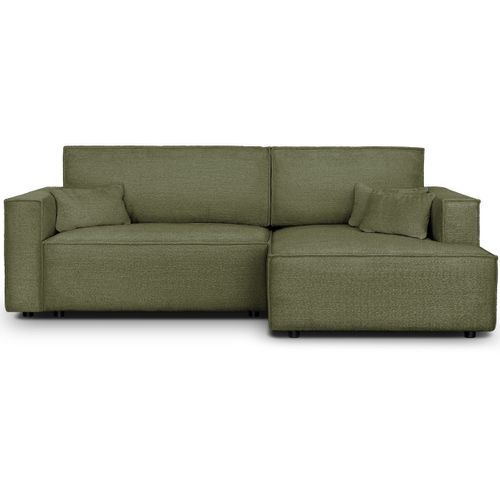 Canapé D'angle à Droite Convertible 3 Places En Tissu Bouclé Vert Olive - Asti