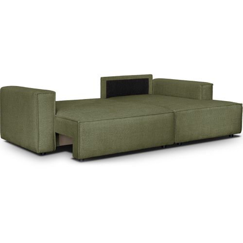 Canapé D'angle à Droite Convertible 3 Places En Tissu Bouclé Vert Olive - Asti