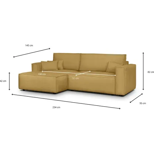 Canapé D'angle à Gauche Convertible 3 Places En Tissu Chenille Jaune Moutarde - Asti