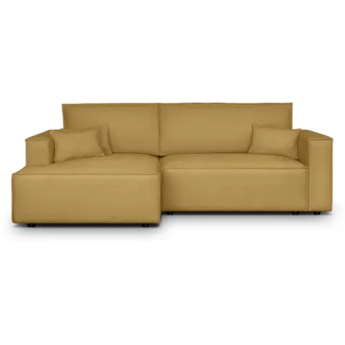 Canapé D'angle à Gauche Convertible 3 Places En Tissu Chenille Jaune Moutarde - Asti