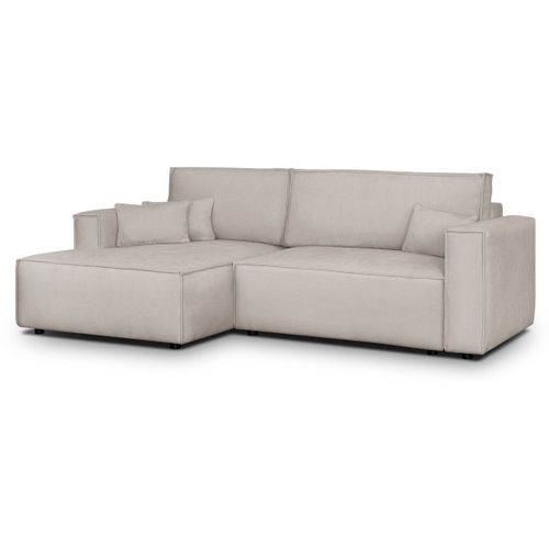 Canapé D'angle à Gauche Convertible 3 Places En Tissu Chenille Taupe - Asti