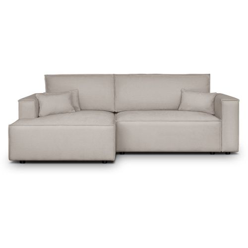 Canapé D'angle à Gauche Convertible 3 Places En Tissu Chenille Taupe - Asti