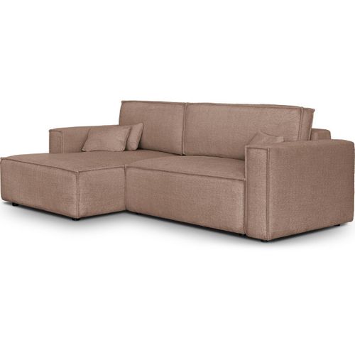 Canapé D'angle à Gauche Convertible 3 Places En Tissu Bouclé Rose Poudré - Asti