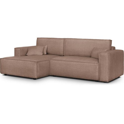 Canapé D'angle à Gauche Convertible 3 Places En Tissu Bouclé Rose Poudré - Asti