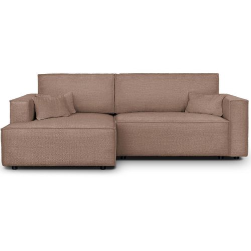 Canapé D'angle à Gauche Convertible 3 Places En Tissu Bouclé Rose Poudré - Asti