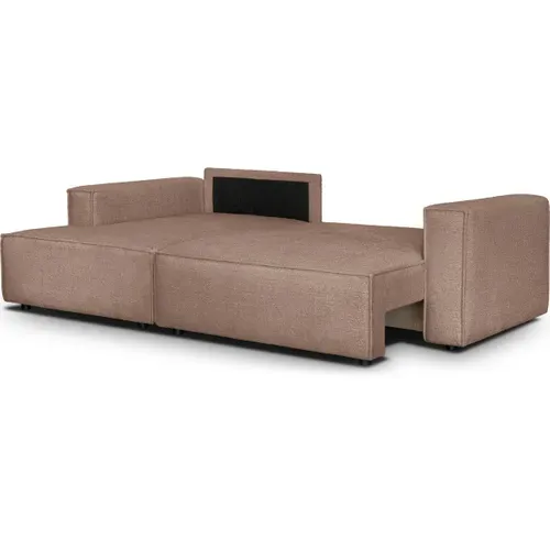 Canapé D'angle à Gauche Convertible 3 Places En Tissu Bouclé Rose Poudré - Asti