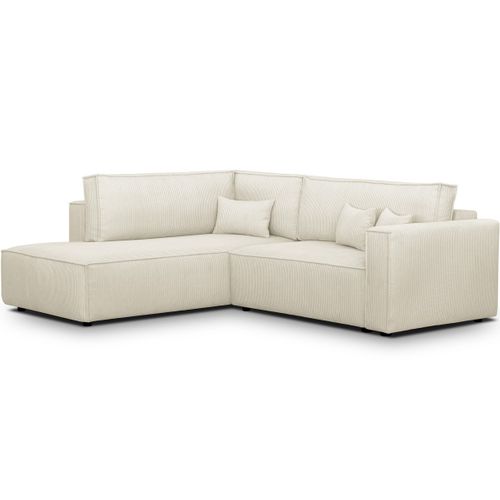 Canapé D'angle Ouvert à Gauche Convertible 3 Places En Velours Côtelé Beige - Emma
