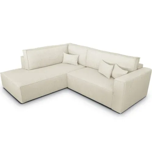 Canapé D'angle Ouvert à Gauche Convertible 3 Places En Velours Côtelé Beige - Emma