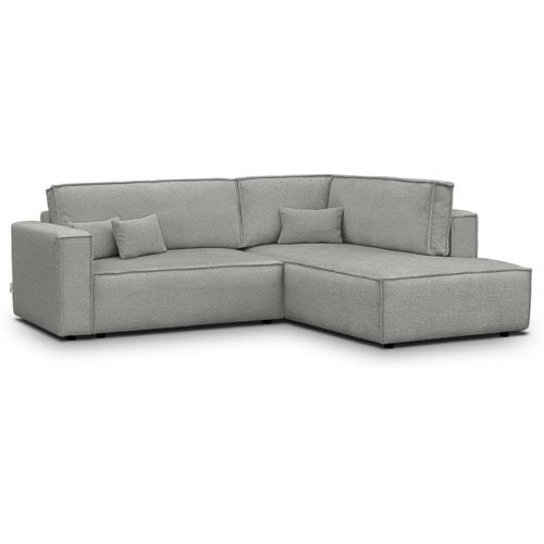 Canapé D'angle Ouvert à Droite Convertible 3 Places En Tissu Bouclé Gris Clair - Emma